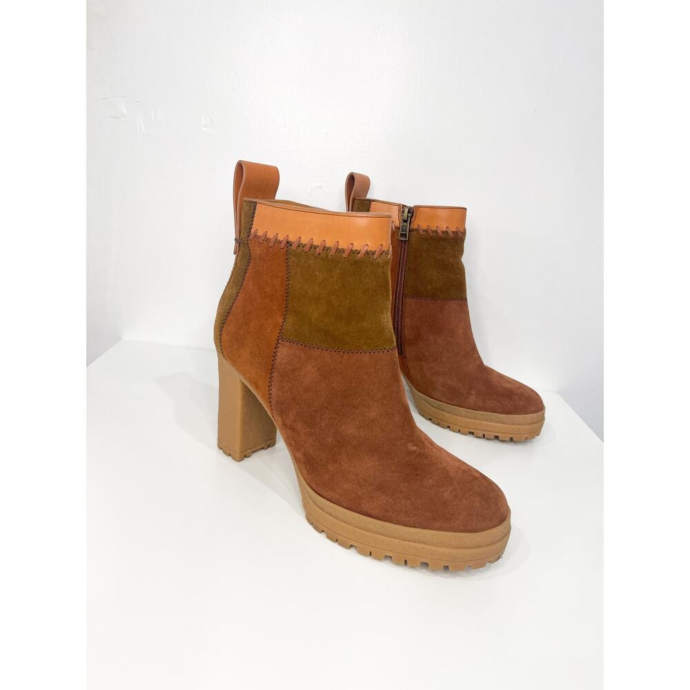Anthropologie See By Chloe Polina Patchwork Suede Ankle Boots Platform Heel 11